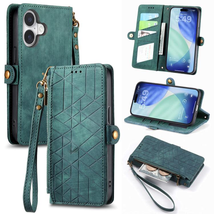 Capa de Telemóvel em Pele com Carteira de Fecho Geométrico e Fivela Lateral, Para iPhone 17e / 16e, Para iPhone 17 Pro Max, Para iPhone 17 Pro, Para iPhone 17, Para iPhone Air, Para iPhone 16 Pro Max, Para iPhone 16 Pro, Para iPhone 16 Plus