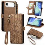 Capa de Telemóvel em Pele com Carteira de Fecho Geométrico e Fivela Lateral, Para iPhone 17e / 16e, Para iPhone 17 Pro Max, Para iPhone 17 Pro, Para iPhone 17, Para iPhone Air, Para iPhone 16 Pro Max, Para iPhone 16 Pro, Para iPhone 16 Plus