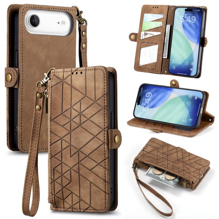 Capa de Telemóvel em Pele com Carteira de Fecho Geométrico e Fivela Lateral, Para iPhone 17e / 16e, Para iPhone 17 Pro Max, Para iPhone 17 Pro, Para iPhone 17, Para iPhone Air, Para iPhone 16 Pro Max, Para iPhone 16 Pro, Para iPhone 16 Plus