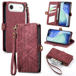 Capa de Telemóvel em Pele com Carteira de Fecho Geométrico e Fivela Lateral, Para iPhone 17e / 16e, Para iPhone 17 Pro Max, Para iPhone 17 Pro, Para iPhone 17, Para iPhone Air, Para iPhone 16 Pro Max, Para iPhone 16 Pro, Para iPhone 16 Plus