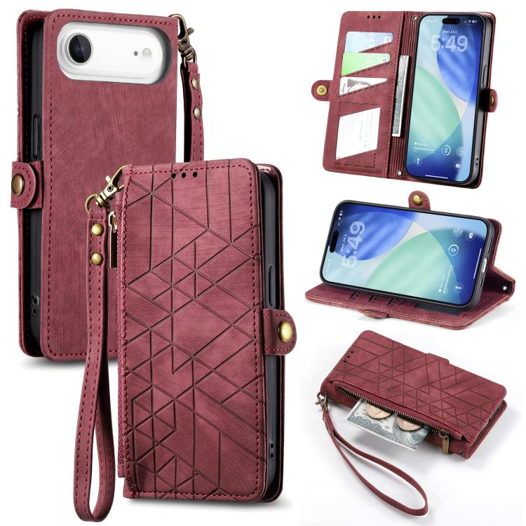 Capa de Telemóvel em Pele com Carteira de Fecho Geométrico e Fivela Lateral, Para iPhone 17e / 16e, Para iPhone 17 Pro Max, Para iPhone 17 Pro, Para iPhone 17, Para iPhone Air, Para iPhone 16 Pro Max, Para iPhone 16 Pro, Para iPhone 16 Plus