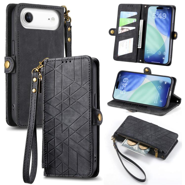 Capa de Telemóvel em Pele com Carteira de Fecho Geométrico e Fivela Lateral, Para iPhone 17e / 16e, Para iPhone 17 Pro Max, Para iPhone 17 Pro, Para iPhone 17, Para iPhone Air, Para iPhone 16 Pro Max, Para iPhone 16 Pro, Para iPhone 16 Plus