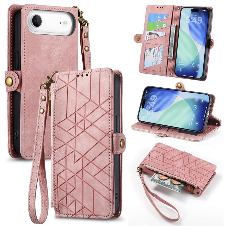 Capa de Telemóvel em Pele com Carteira de Fecho Geométrico e Fivela Lateral, Para iPhone 17e / 16e, Para iPhone 17 Pro Max, Para iPhone 17 Pro, Para iPhone 17, Para iPhone Air, Para iPhone 16 Pro Max, Para iPhone 16 Pro, Para iPhone 16 Plus