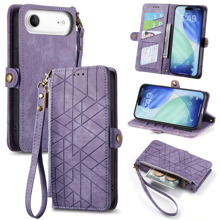 Capa de Telemóvel em Pele com Carteira de Fecho Geométrico e Fivela Lateral, Para iPhone 17e / 16e, Para iPhone 17 Pro Max, Para iPhone 17 Pro, Para iPhone 17, Para iPhone Air, Para iPhone 16 Pro Max, Para iPhone 16 Pro, Para iPhone 16 Plus