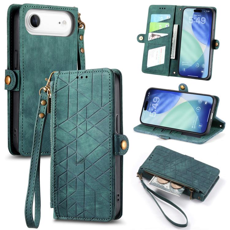 Capa de Telemóvel em Pele com Carteira de Fecho Geométrico e Fivela Lateral, Para iPhone 17e / 16e, Para iPhone 17 Pro Max, Para iPhone 17 Pro, Para iPhone 17, Para iPhone Air, Para iPhone 16 Pro Max, Para iPhone 16 Pro, Para iPhone 16 Plus