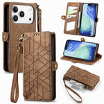 Capa de Telemóvel em Pele com Carteira de Fecho Geométrico e Fivela Lateral, Para iPhone 17e / 16e, Para iPhone 17 Pro Max, Para iPhone 17 Pro, Para iPhone 17, Para iPhone Air, Para iPhone 16 Pro Max, Para iPhone 16 Pro, Para iPhone 16 Plus