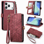 Capa de Telemóvel em Pele com Carteira de Fecho Geométrico e Fivela Lateral, Para iPhone 17e / 16e, Para iPhone 17 Pro Max, Para iPhone 17 Pro, Para iPhone 17, Para iPhone Air, Para iPhone 16 Pro Max, Para iPhone 16 Pro, Para iPhone 16 Plus