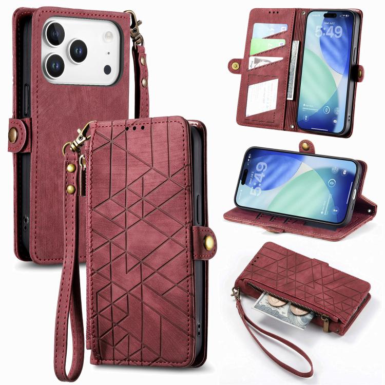 Capa de Telemóvel em Pele com Carteira de Fecho Geométrico e Fivela Lateral, Para iPhone 17e / 16e, Para iPhone 17 Pro Max, Para iPhone 17 Pro, Para iPhone 17, Para iPhone Air, Para iPhone 16 Pro Max, Para iPhone 16 Pro, Para iPhone 16 Plus