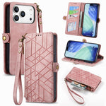 Capa de Telemóvel em Pele com Carteira de Fecho Geométrico e Fivela Lateral, Para iPhone 17e / 16e, Para iPhone 17 Pro Max, Para iPhone 17 Pro, Para iPhone 17, Para iPhone Air, Para iPhone 16 Pro Max, Para iPhone 16 Pro, Para iPhone 16 Plus