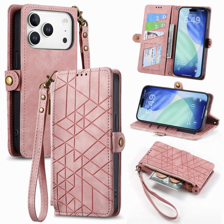 Capa de Telemóvel em Pele com Carteira de Fecho Geométrico e Fivela Lateral, Para iPhone 17e / 16e, Para iPhone 17 Pro Max, Para iPhone 17 Pro, Para iPhone 17, Para iPhone Air, Para iPhone 16 Pro Max, Para iPhone 16 Pro, Para iPhone 16 Plus