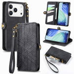 Capa de Telemóvel em Pele com Carteira de Fecho Geométrico e Fivela Lateral, Para iPhone 17e / 16e, Para iPhone 17 Pro Max, Para iPhone 17 Pro, Para iPhone 17, Para iPhone Air, Para iPhone 16 Pro Max, Para iPhone 16 Pro, Para iPhone 16 Plus