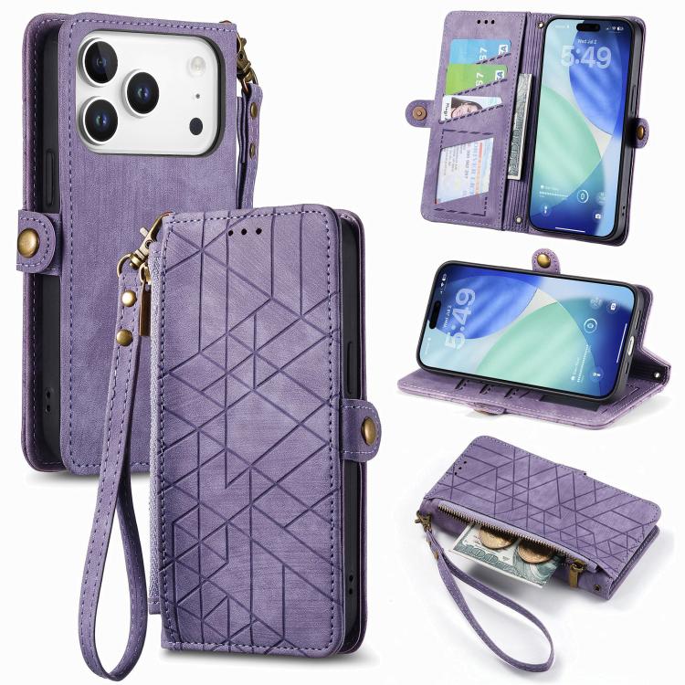 Capa de Telemóvel em Pele com Carteira de Fecho Geométrico e Fivela Lateral, Para iPhone 17e / 16e, Para iPhone 17 Pro Max, Para iPhone 17 Pro, Para iPhone 17, Para iPhone Air, Para iPhone 16 Pro Max, Para iPhone 16 Pro, Para iPhone 16 Plus