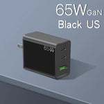 Adaptador para Portátil GaN PD65W Type-C x 2 + USB3.0 para Série Apple MacBook, Ficha EUA