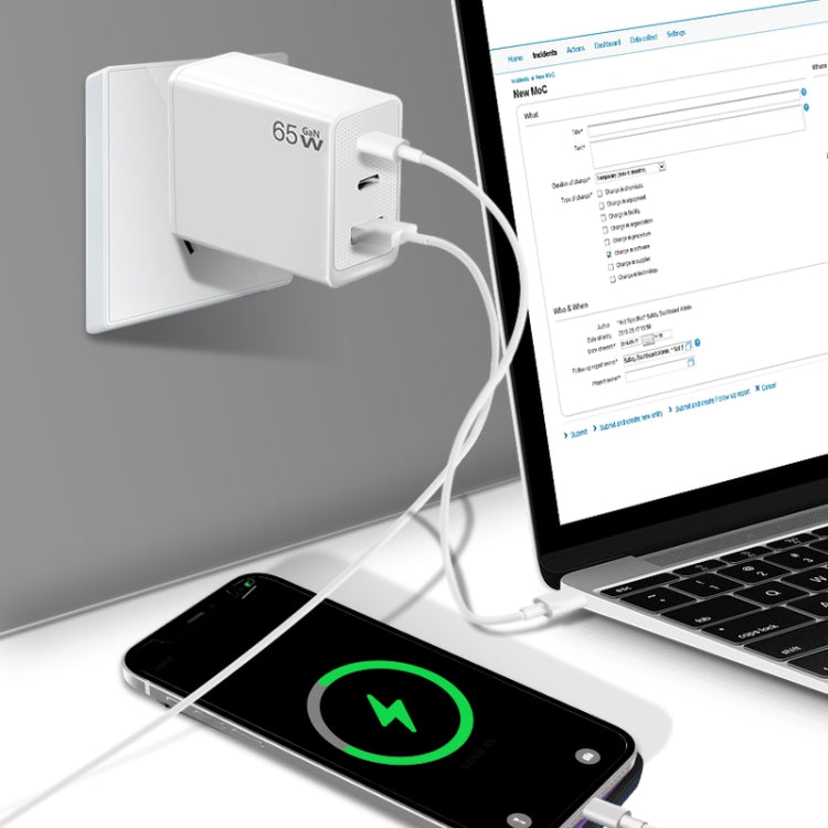 Adaptador para Portátil GaN PD65W Type-C x 2 + USB3.0 para Série Apple MacBook, Ficha EUA