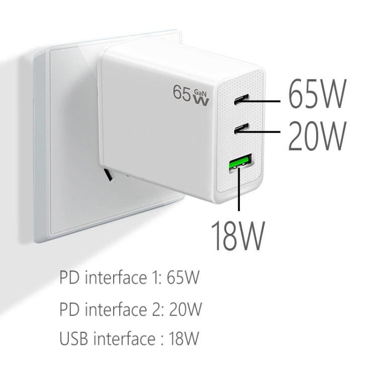 Adaptador para Portátil GaN PD65W Type-C x 2 + USB3.0 para Série Apple MacBook, Ficha EUA