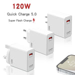 Carregador de Carregamento Super Rápido USB 120W, Ficha UE, Ficha US, Ficha UK