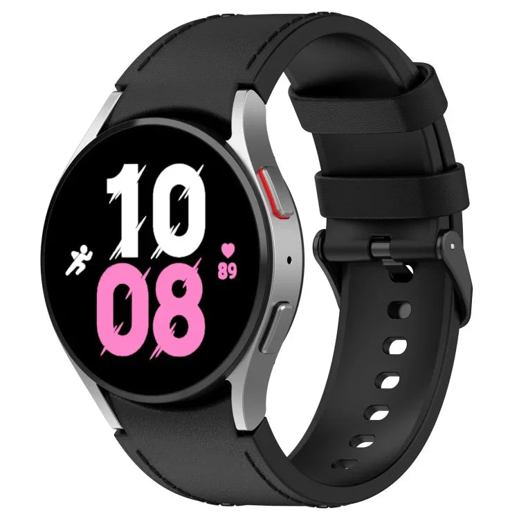 Correia de Relógio com Fivela Preta em Silicone e Pele, para Samsung Galaxy Watch 6 Classic, para Samsung Galaxy Watch 6