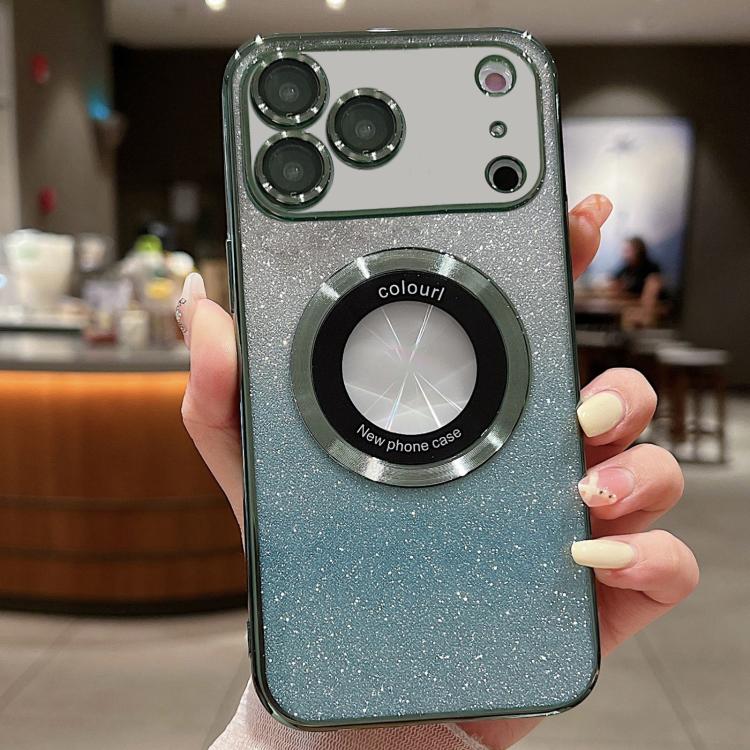 Capa para telemóvel TPU MagSafe com gradiente e glitter eletroplatinado, para iPhone 17e / 16e, para iPhone 17 Pro Max, para iPhone 17 Pro, para iPhone 17, para iPhone Air, para iPhone 16 Pro Max
