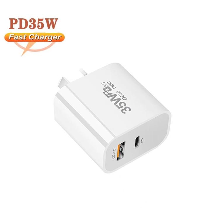 Carregador de Porta Dupla PD30W USB-C / Tipo-C + QC3.0 USB, Ficha AU, Armazém HK