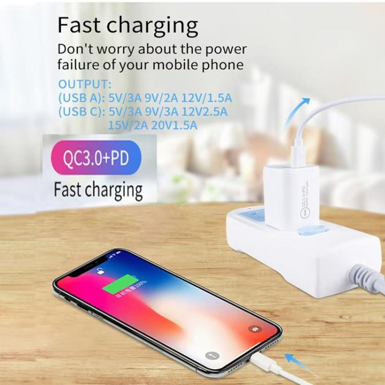 Carregador de Porta Dupla PD30W USB-C / Tipo-C + QC3.0 USB, Ficha AU, Armazém HK