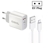 Carregador de Porta Dupla PD30W USB-C / Tipo-C + QC3.0 USB com Cabo de Dados USB para 8 Pinos de 1m, Ficha UE, Ficha EUA, Ficha AU