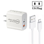 Carregador de Porta Dupla PD30W USB-C / Tipo-C + QC3.0 USB com Cabo de Dados USB para 8 Pinos de 1m, Ficha UE, Ficha EUA, Ficha AU