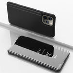 Capa de telemóvel em pele com espelho prateado e flip horizontal, com suporte, para iPhone 16 Pro, para iPhone 16 Plus, para iPhone 16, para iPhone 15 Pro Max, para iPhone 15 Pro, para iPhone 15 Plus