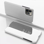 Capa de telemóvel em pele com espelho prateado e flip horizontal, com suporte, para iPhone 16 Pro, para iPhone 16 Plus, para iPhone 16, para iPhone 15 Pro Max, para iPhone 15 Pro, para iPhone 15 Plus