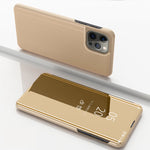 Capa de telemóvel em pele com espelho prateado e flip horizontal, com suporte, para iPhone 16 Pro, para iPhone 16 Plus, para iPhone 16, para iPhone 15 Pro Max, para iPhone 15 Pro, para iPhone 15 Plus
