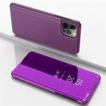 Capa de telemóvel em pele com espelho prateado e flip horizontal, com suporte, para iPhone 16 Pro, para iPhone 16 Plus, para iPhone 16, para iPhone 15 Pro Max, para iPhone 15 Pro, para iPhone 15 Plus
