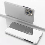 Capa de telemóvel em pele com espelho prateado e flip horizontal, com suporte, para iPhone 16 Pro, para iPhone 16 Plus, para iPhone 16, para iPhone 15 Pro Max, para iPhone 15 Pro, para iPhone 15 Plus