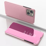 Capa de telemóvel em pele com espelho prateado e flip horizontal, com suporte, para iPhone 16 Pro, para iPhone 16 Plus, para iPhone 16, para iPhone 15 Pro Max, para iPhone 15 Pro, para iPhone 15 Plus