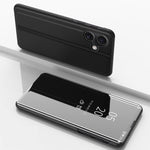 Capa de telemóvel em pele com espelho prateado e flip horizontal, com suporte, para iPhone 16 Pro, para iPhone 16 Plus, para iPhone 16, para iPhone 15 Pro Max, para iPhone 15 Pro, para iPhone 15 Plus