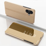 Capa de telemóvel em pele com espelho prateado e flip horizontal, com suporte, para iPhone 16 Pro, para iPhone 16 Plus, para iPhone 16, para iPhone 15 Pro Max, para iPhone 15 Pro, para iPhone 15 Plus