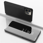 Capa de telemóvel em pele com espelho prateado e flip horizontal, com suporte, para iPhone 16 Pro, para iPhone 16 Plus, para iPhone 16, para iPhone 15 Pro Max, para iPhone 15 Pro, para iPhone 15 Plus