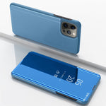 Capa para telemóvel em pele com espelho eletroplatinado horizontal e suporte, para iPhone 17e / 16e, para iPhone 17 Pro Max, para iPhone 17 Pro, para iPhone 17, para iPhone Air, para iPhone 16 Pro Max