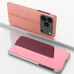 Capa para telemóvel em pele com espelho eletroplatinado horizontal e suporte, para iPhone 17e / 16e, para iPhone 17 Pro Max, para iPhone 17 Pro, para iPhone 17, para iPhone Air, para iPhone 16 Pro Max