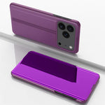 Capa para telemóvel em pele com espelho eletroplatinado horizontal e suporte, para iPhone 17e / 16e, para iPhone 17 Pro Max, para iPhone 17 Pro, para iPhone 17, para iPhone Air, para iPhone 16 Pro Max
