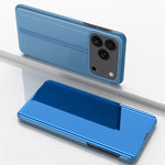Capa para telemóvel em pele com espelho eletroplatinado horizontal e suporte, para iPhone 17e / 16e, para iPhone 17 Pro Max, para iPhone 17 Pro, para iPhone 17, para iPhone Air, para iPhone 16 Pro Max