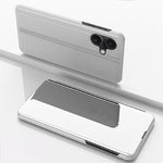 Capa para telemóvel em pele com espelho eletroplatinado horizontal e suporte, para iPhone 17e / 16e, para iPhone 17 Pro Max, para iPhone 17 Pro, para iPhone 17, para iPhone Air, para iPhone 16 Pro Max