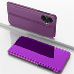 Capa para telemóvel em pele com espelho eletroplatinado horizontal e suporte, para iPhone 17e / 16e, para iPhone 17 Pro Max, para iPhone 17 Pro, para iPhone 17, para iPhone Air, para iPhone 16 Pro Max