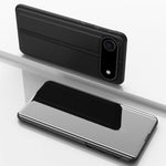 Capa para telemóvel em pele com espelho eletroplatinado horizontal e suporte, para iPhone 17e / 16e, para iPhone 17 Pro Max, para iPhone 17 Pro, para iPhone 17, para iPhone Air, para iPhone 16 Pro Max
