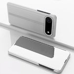 Capa para telemóvel em pele com espelho eletroplatinado horizontal e suporte, para iPhone 17e / 16e, para iPhone 17 Pro Max, para iPhone 17 Pro, para iPhone 17, para iPhone Air, para iPhone 16 Pro Max