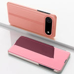 Capa para telemóvel em pele com espelho eletroplatinado horizontal e suporte, para iPhone 17e / 16e, para iPhone 17 Pro Max, para iPhone 17 Pro, para iPhone 17, para iPhone Air, para iPhone 16 Pro Max