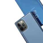 Capa para telemóvel em pele com espelho eletroplatinado horizontal e suporte, para iPhone 17e / 16e, para iPhone 17 Pro Max, para iPhone 17 Pro, para iPhone 17, para iPhone Air, para iPhone 16 Pro Max