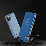 Capa para telemóvel em pele com espelho eletroplatinado horizontal e suporte, para iPhone 17e / 16e, para iPhone 17 Pro Max, para iPhone 17 Pro, para iPhone 17, para iPhone Air, para iPhone 16 Pro Max