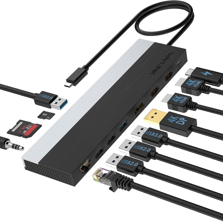 Estação de ancoragem Wavlink UMD08 DisplayPort 12 em 1 Type-C para triplo ecrã, UMD08