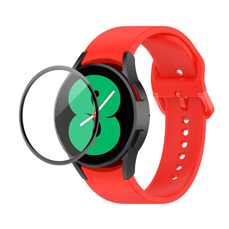 Kit de Pulseira Ajustável em Silicone JUNSUNMAY + Protetor de Ecrã PMMA de Cobertura Total, Para Samsung Galaxy Watch5 40mm, Para Samsung Galaxy Watch4 44mm, Para Samsung Galaxy Watch4 40mm
