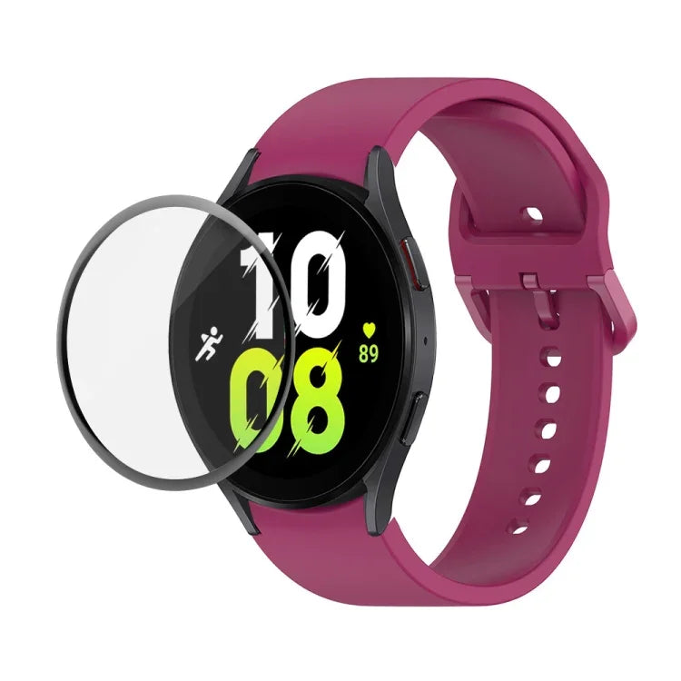 Kit de Pulseira Ajustável em Silicone JUNSUNMAY + Protetor de Ecrã PMMA de Cobertura Total, Para Samsung Galaxy Watch5 40mm, Para Samsung Galaxy Watch4 44mm, Para Samsung Galaxy Watch4 40mm