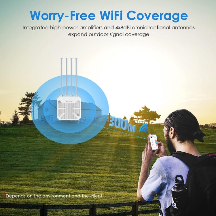 Roteadores WiFi Sem Fios WAVLINK WN573HX1 WiFi 6 AX1800 IP67 à Prova de Água Banda Dupla para Exterior, Ficha US, Ficha EU, Ficha UK, Ficha AU